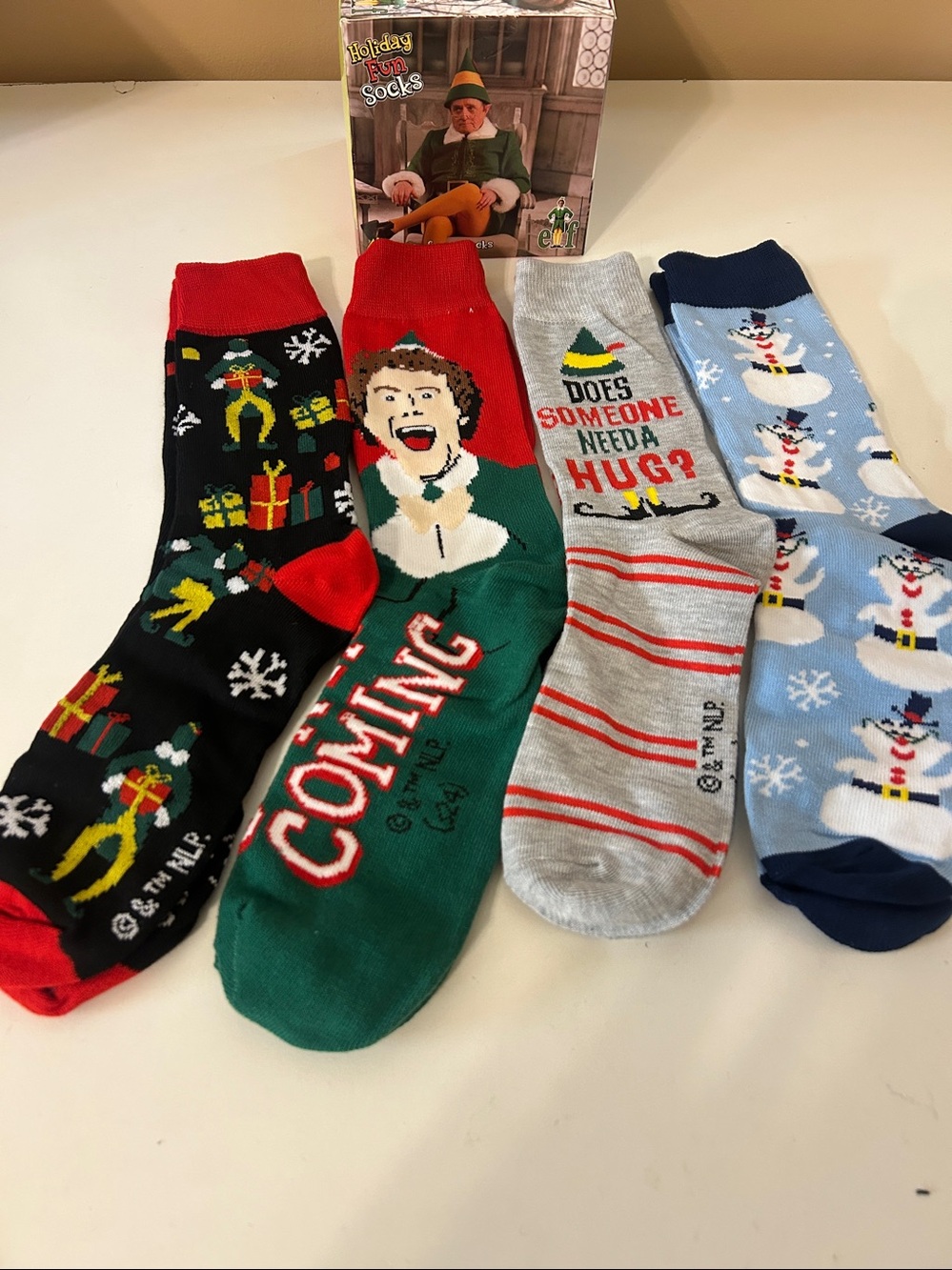 Buddy the ELF Men’s Socks Christmas Fun Gift 4 Pairs For Shoe Size 8-12. NEW